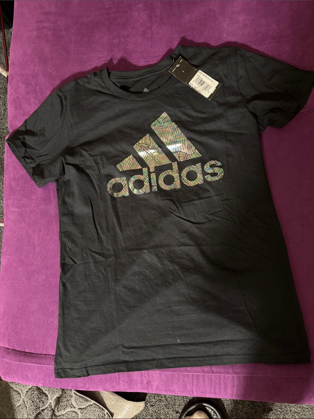 adidas Black Tee with Holographic Logo